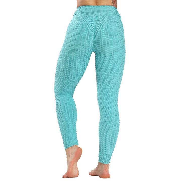 Türkise Damen-Leggings, strukturierter Stoff, nahtlos, Yoga, Fitness, Sportbekleidung.