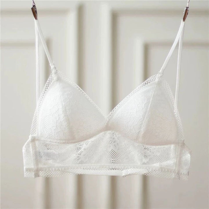 Weiße Spitzen-Bralette, Damenunterwäsche, verstellbare Träger, elegantes Design, bequem.