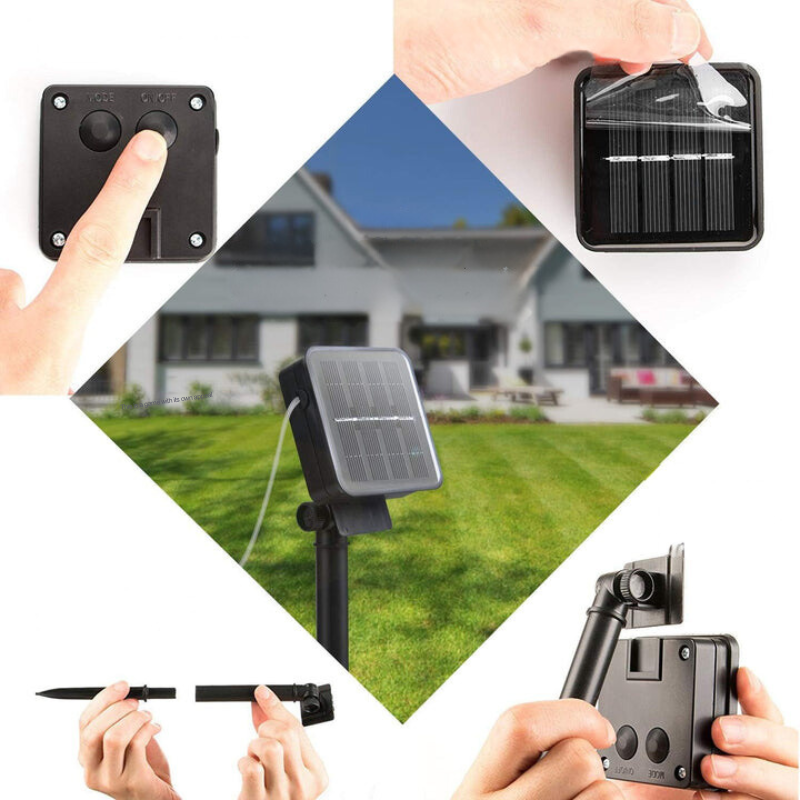 Solarbetriebene LED-Gartenleuchte, schwarz, mit Solarpanel, wetterfest, energiesparend.