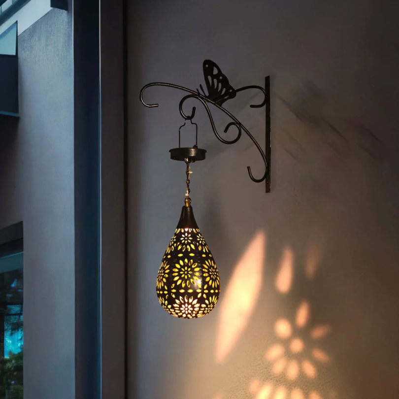 Orientalische Wandlaterne, Metall, hängend, warmes Licht, dekorativ, Schmetterlingsdesign