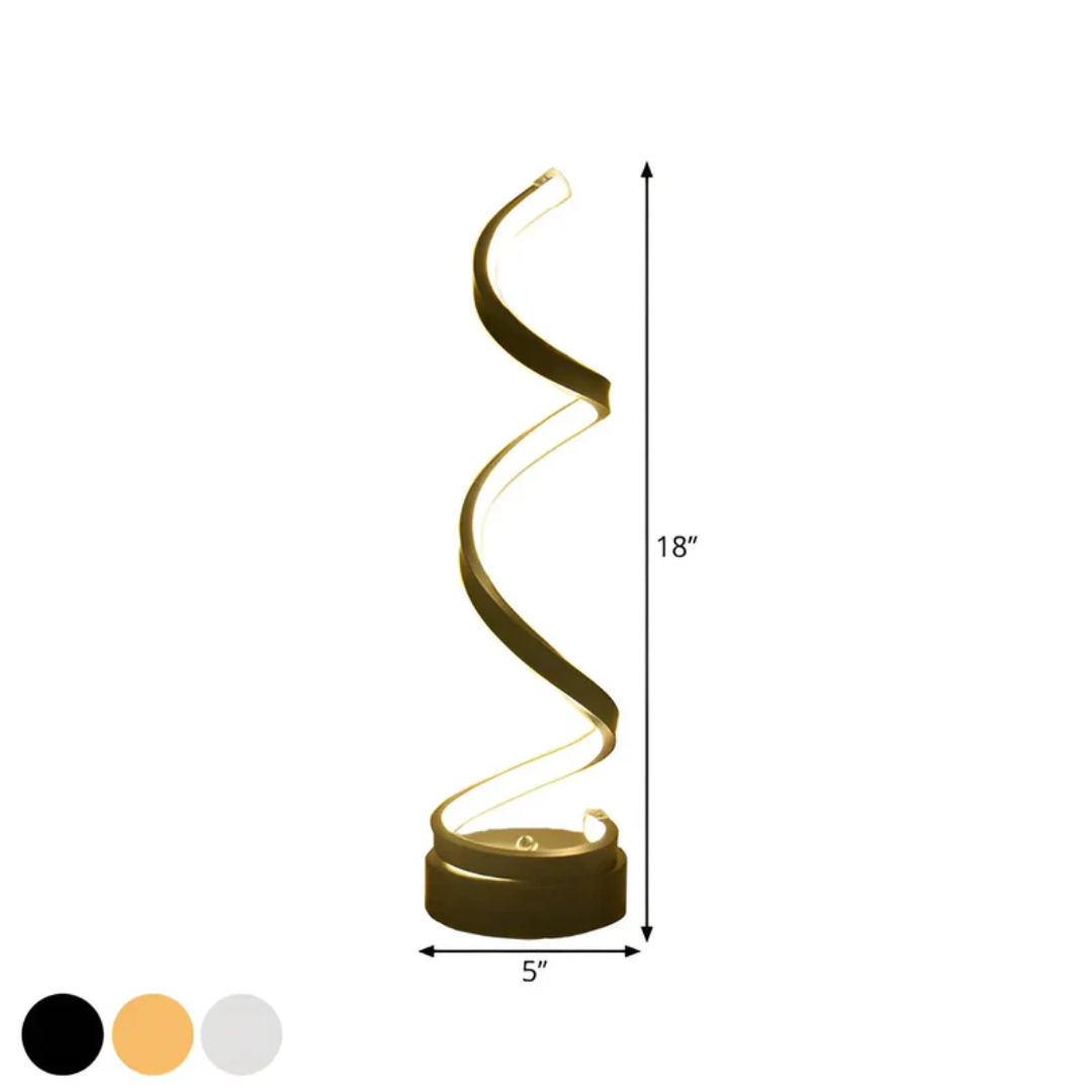 Goldene LED-Tischlampe, spiralförmig, 18 Zoll, modernes Design, energiesparend.