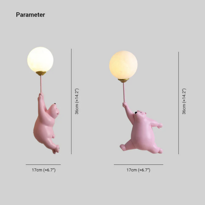 Rosa Bärenlampe, hängend, 39cm, LED, Kinderzimmer-Dekoration, verspieltes Design.