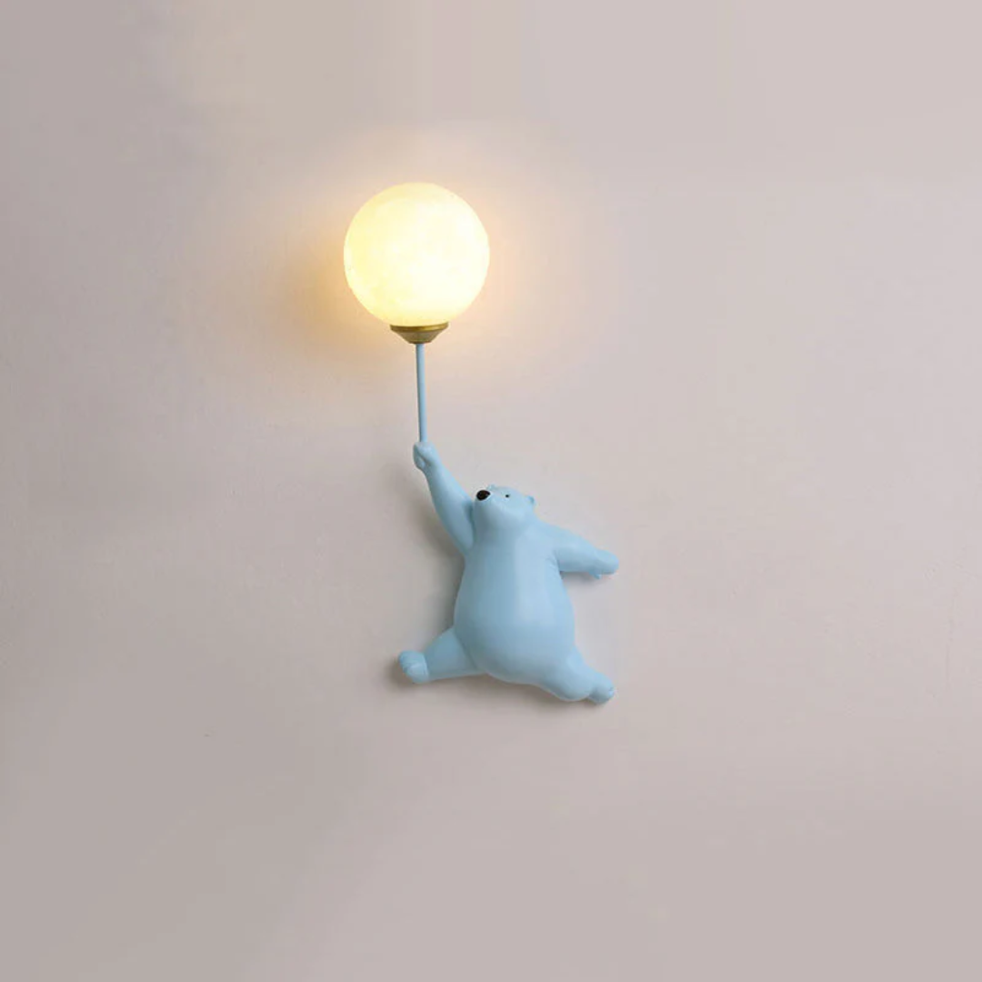 Blaues Bären-Wandlicht mit Ballon-Design, Kinderzimmer-Dekoration, LED-Nachtlampe.