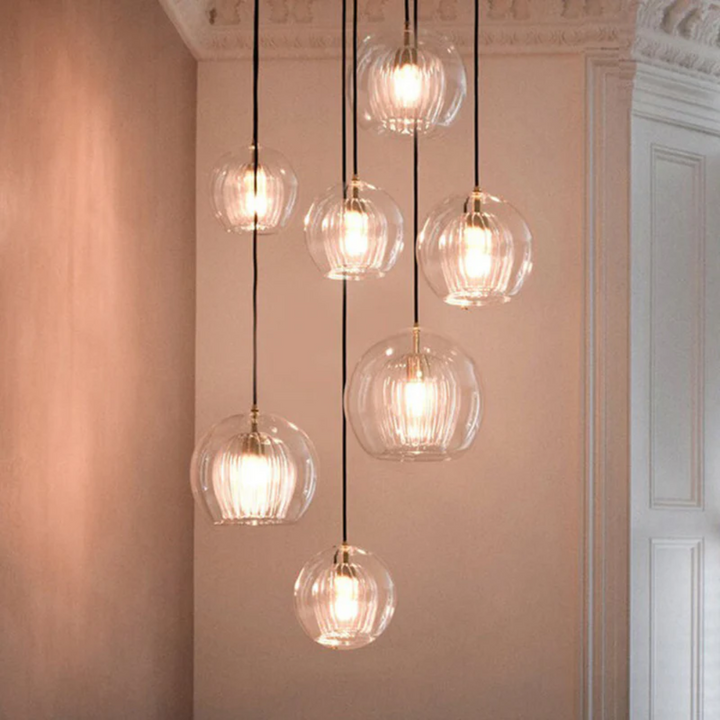 Hängelampe aus Glas, modern, transparent, Wohnzimmerbeleuchtung, mehrflammig, elegantes Design
