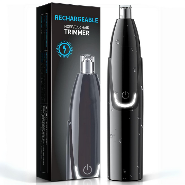 Wiederaufladbarer Nasen- und Ohrhaarschneider, schwarz, wasserdicht, mit Verpackung.