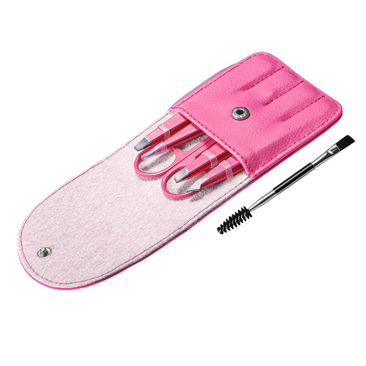 Rosa Maniküre-Set mit Etui, Nagelschere, Pinzette, Nagelhautschieber, ideal für Reisen.