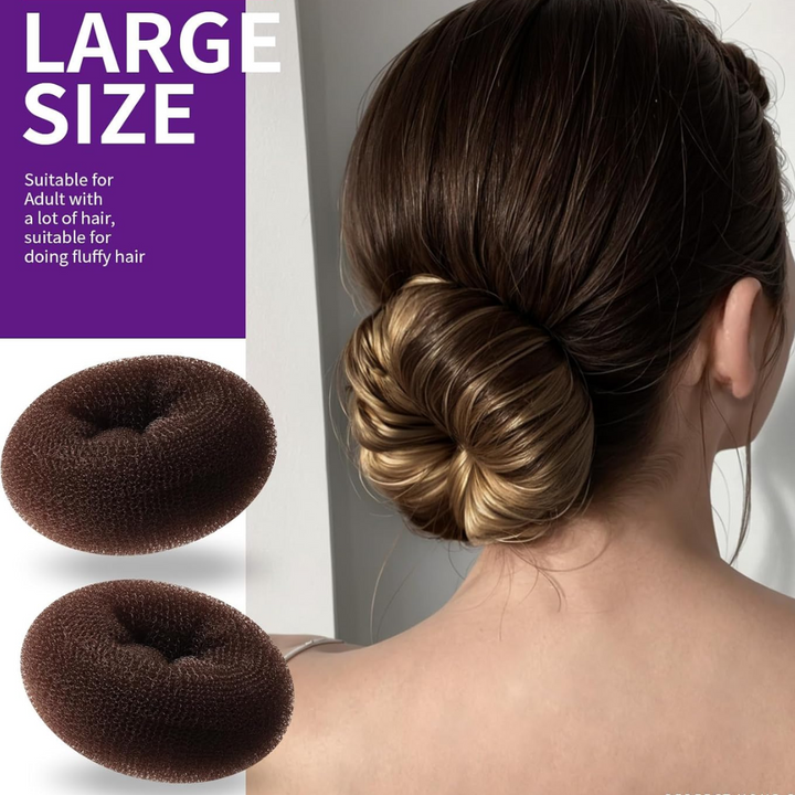Großer brauner Haardonut für voluminöse Frisuren, ideal für dickes Haar, Damenfrisur Zubehör.