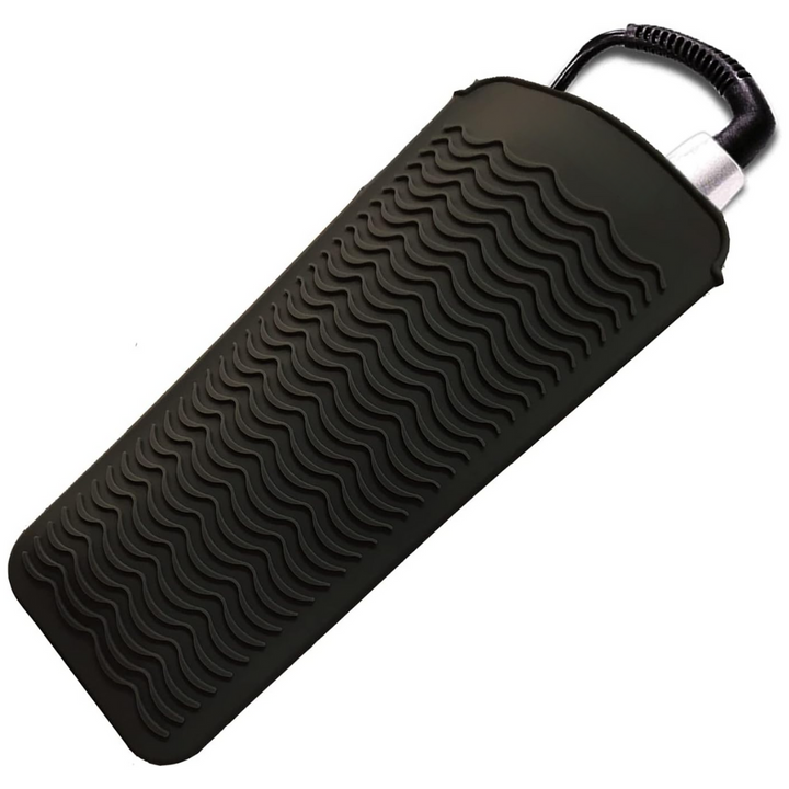 Schwarze Silikon-Hitzeschutzmatte für Lockenstab, rutschfest, hitzebeständig, wellenförmig.