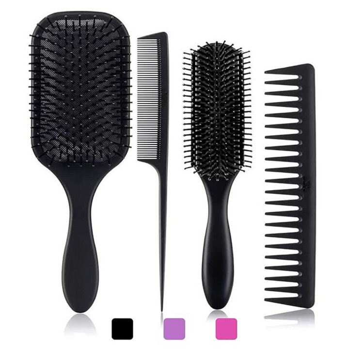 Schwarze Haarbürsten-Set, Paddle Brush, Kamm, Styling, Friseurwerkzeug, Kunststoff.