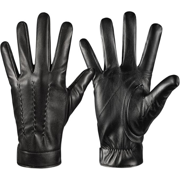 Schwarze Lederhandschuhe für Herren, elegant, warm, Wintermode, hochwertiges Accessoire.