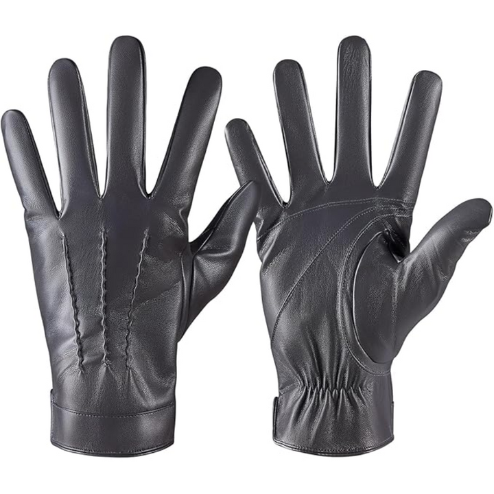 Schwarze Lederhandschuhe für Herren, elegant, warm, Wintermode, Touchscreen-kompatibel.