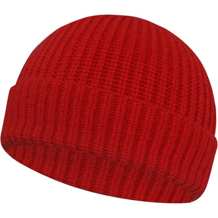 Rote Strickmütze aus Wolle, Winteraccessoire, warme Kopfbedeckung, modisch und bequem.