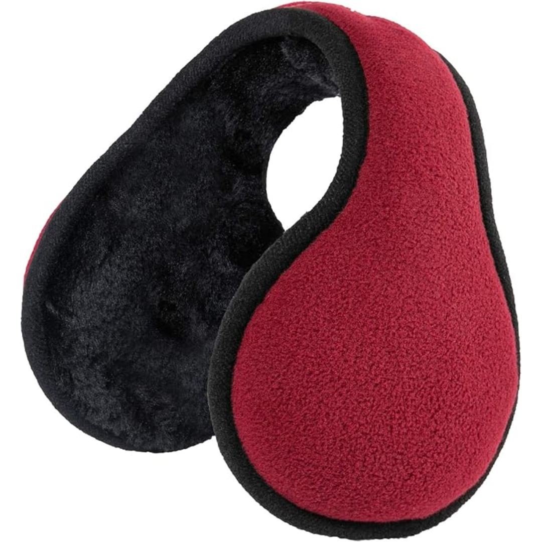 Rote Fleece-Ohrenschützer, schwarz gefüttert, warm, Winteraccessoire, Unisex.