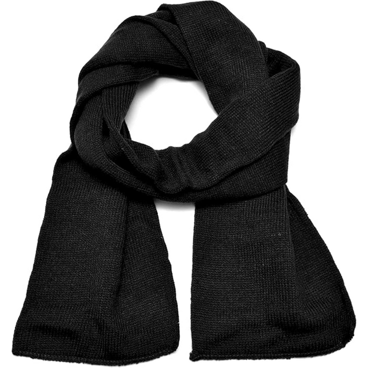 Schwarzer Strickschal aus Wolle, warm und modisch, ideal für Herbst und Winter.