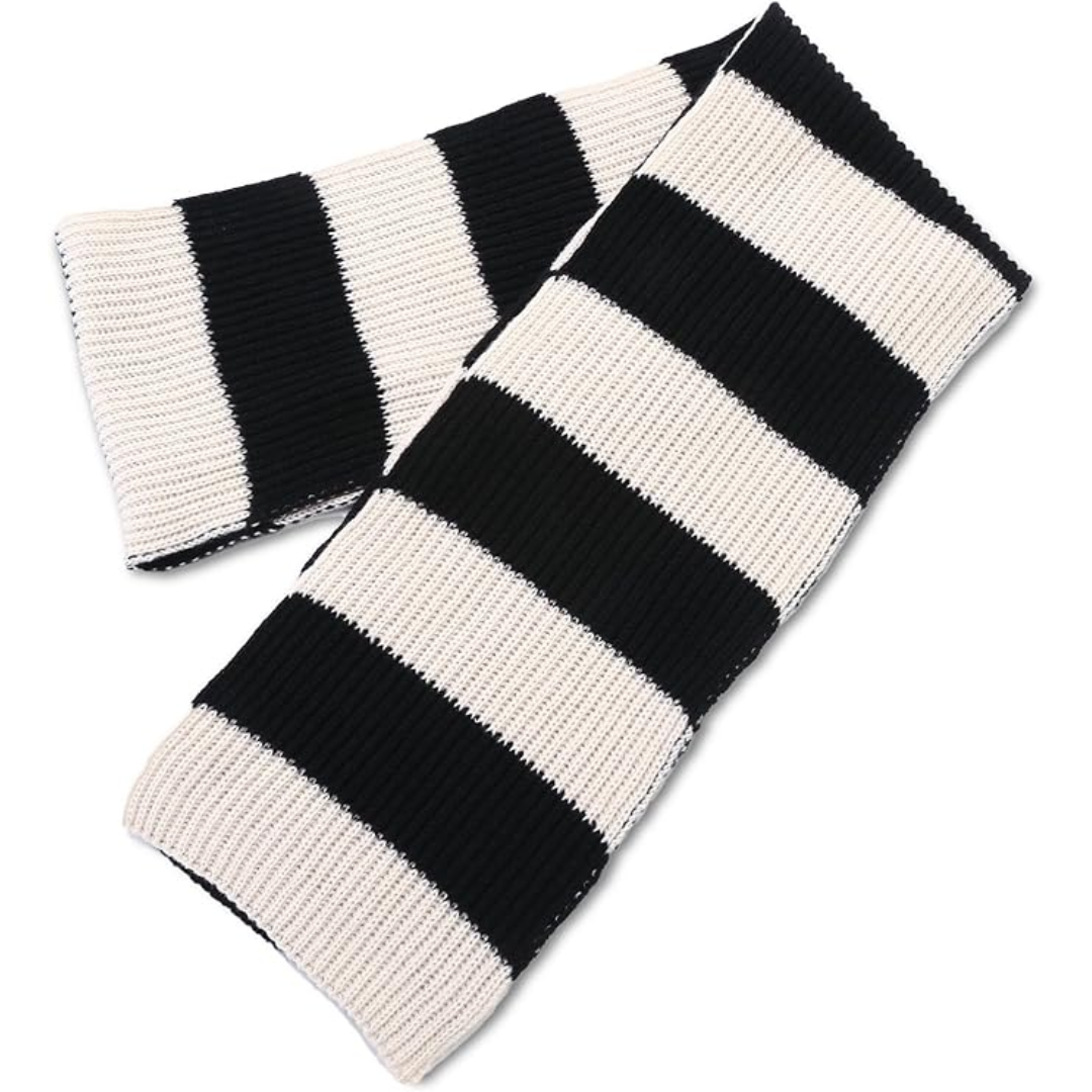 Schwarz-weiß gestreifter Schal, gestrickt, warm, modisch, Unisex-Winteraccessoire.