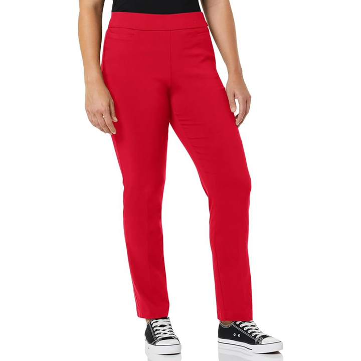 Rote Damenhose, gerade Passform, elastisch, bequem, ideal für Freizeit, modisch, Baumwolle.