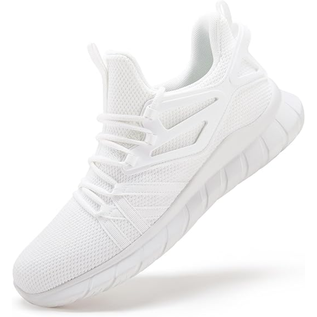Weiße Sportschuhe aus Mesh, atmungsaktiv, rutschfest, ideal für Fitness und Laufen.