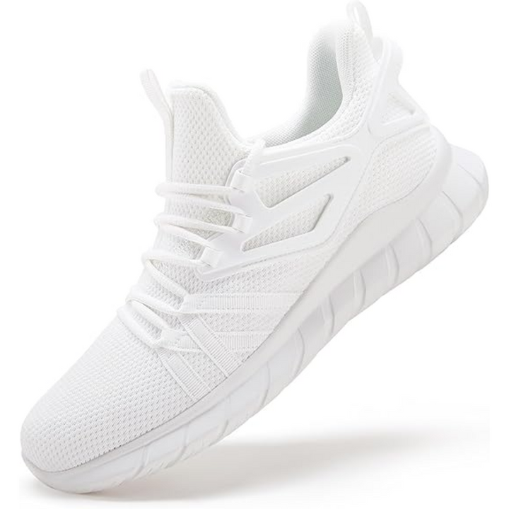 Weiße Sportschuhe aus Mesh, atmungsaktiv, rutschfest, ideal für Fitness und Laufen.