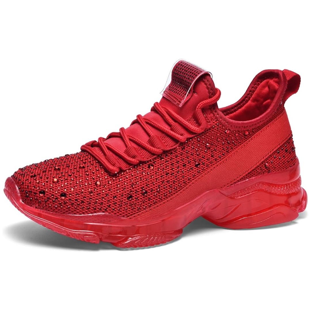 Roter Sneaker mit Strass, atmungsaktiv, modisch, für Damen, ideal für Sport und Freizeit.