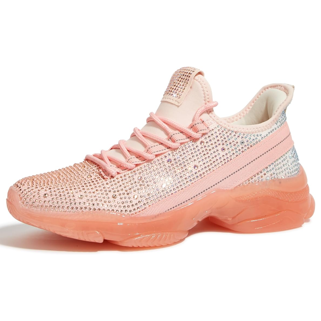 Rosa Sneaker mit Strasssteinen, Damen, modisch, glitzernd, bequeme Sportschuhe.