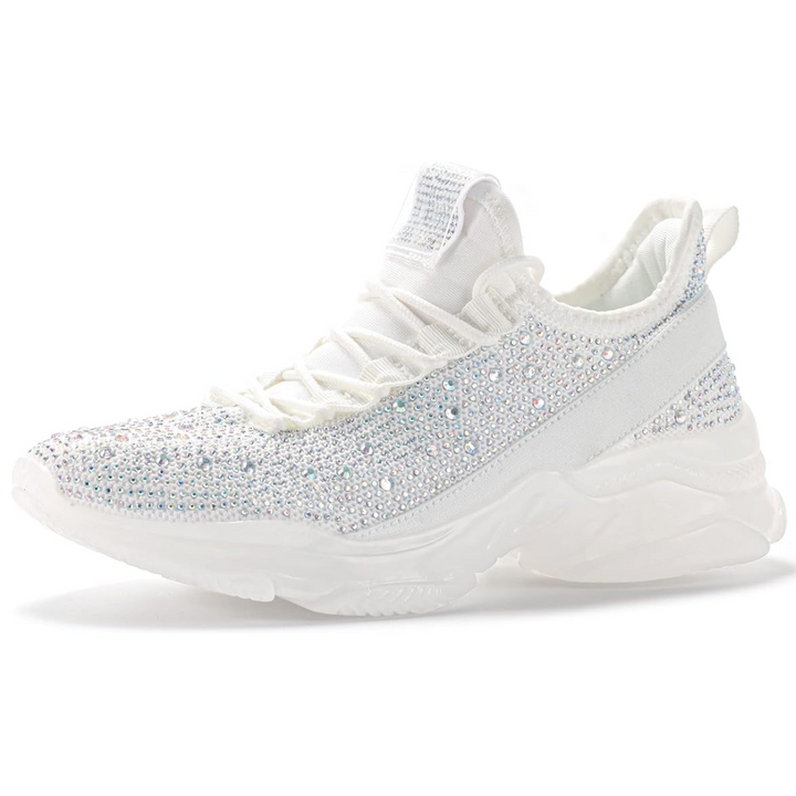 Weiße Sneaker mit Strasssteinen, Damen, modisch, bequem, Freizeit, Glitzer, Sportschuhe.