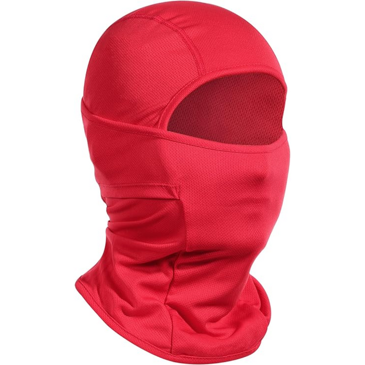 Rote Sturmhaube aus Polyester, atmungsaktiv, für Outdoor-Sportarten und Kälteschutz.