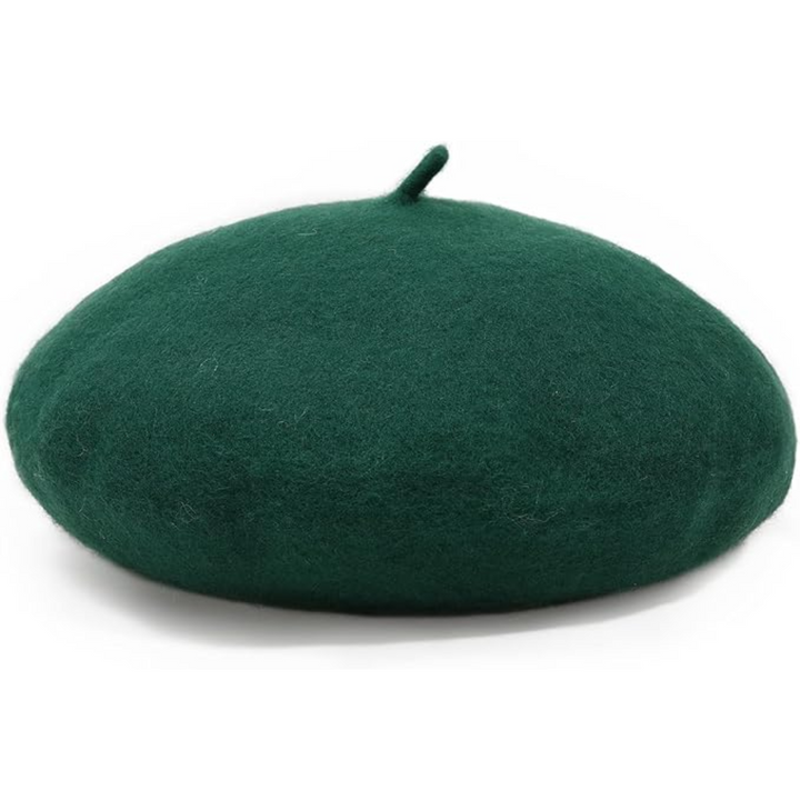 Grüne Woll-Baskenmütze, klassisch, stilvoll, modisches Accessoire, Unisex, Herbstmode.