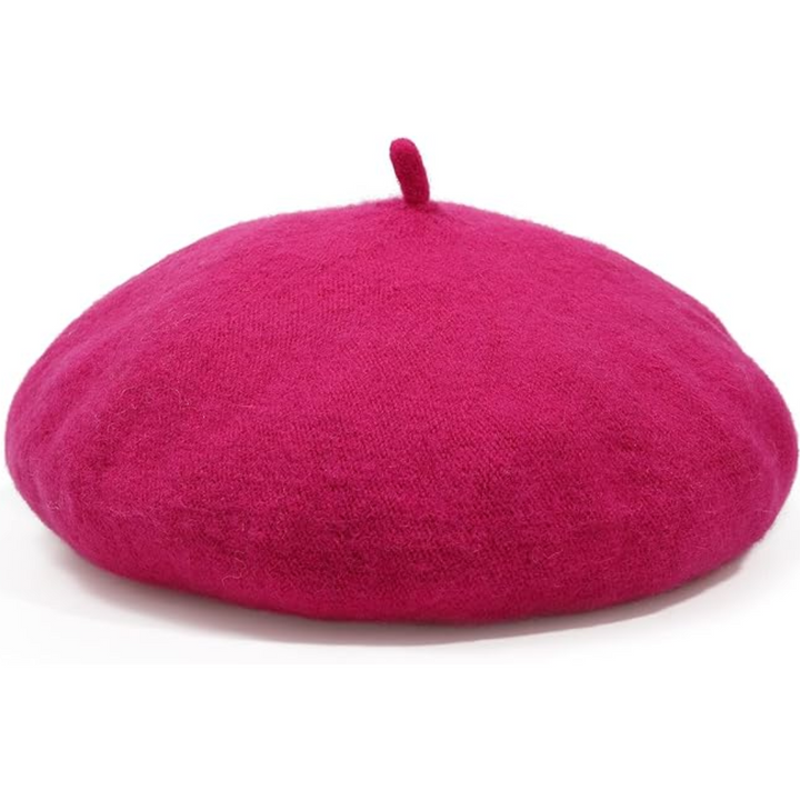 Rote Woll-Baskenmütze, klassisches Design, modisches Accessoire, Herbst-Wintermode.