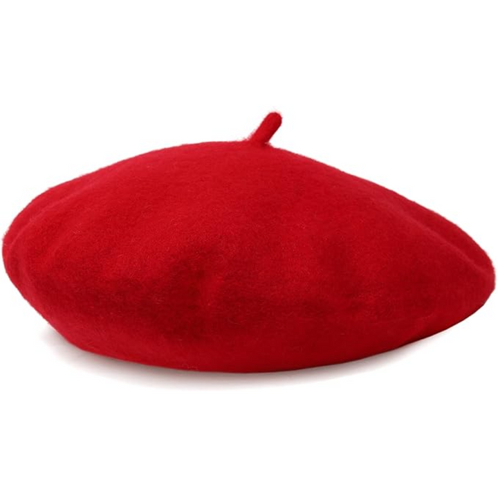 Rote Woll-Baskenmütze, klassisches Design, modisches Accessoire, Herbstmode, Unisex.