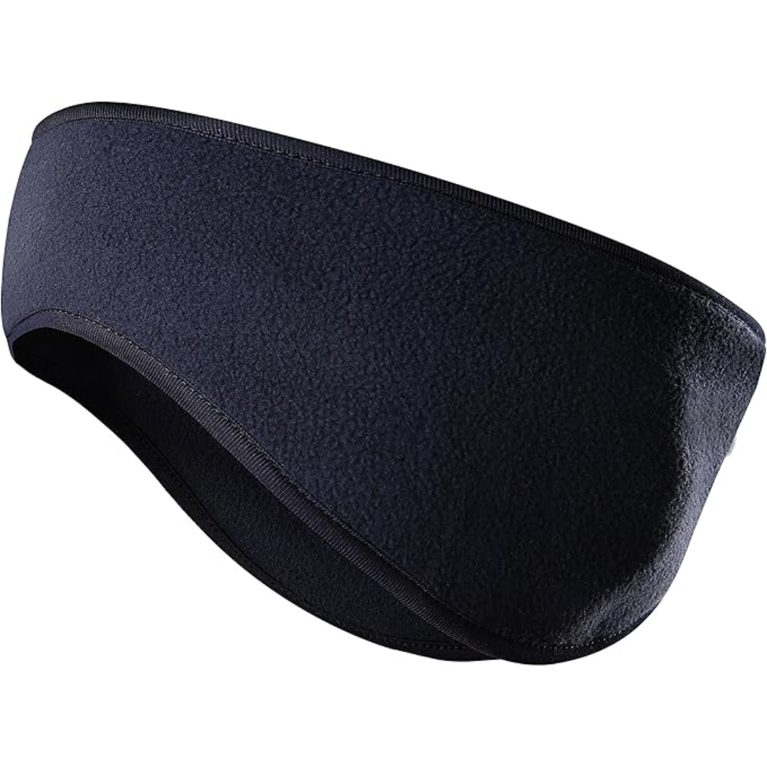 Schwarzes Fleece-Stirnband, warm, elastisch, ideal für Outdoor-Sport im Winter.