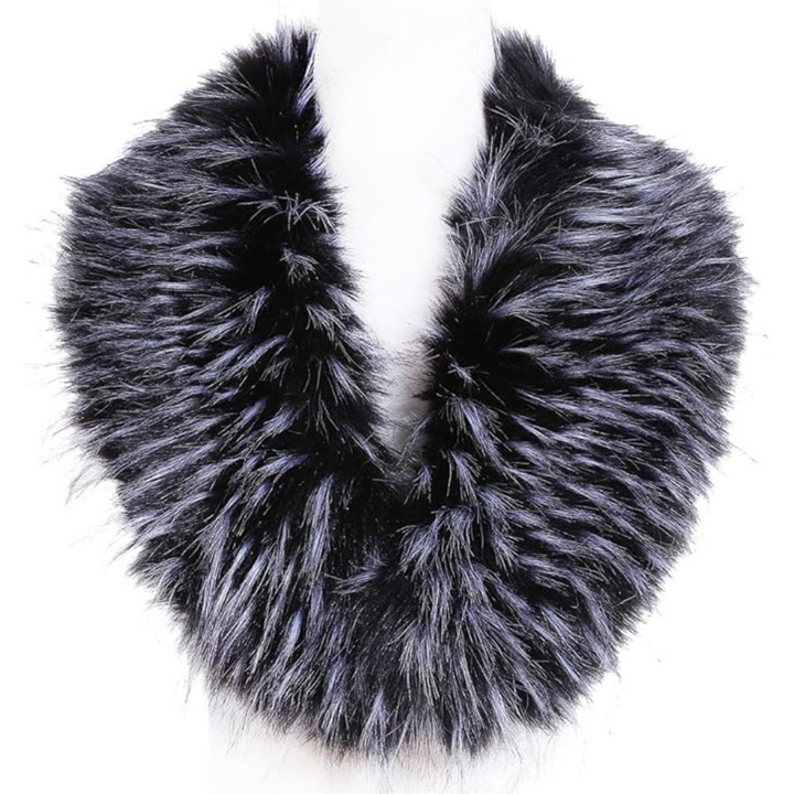 Schwarzer Kunstpelzkragen, flauschig, modisch, Winteraccessoire, Damenmode.
