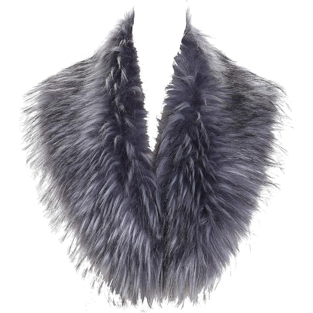 Grauer Kunstpelzkragen, flauschig, modisch, Winteraccessoire, Damenmode, elegant.