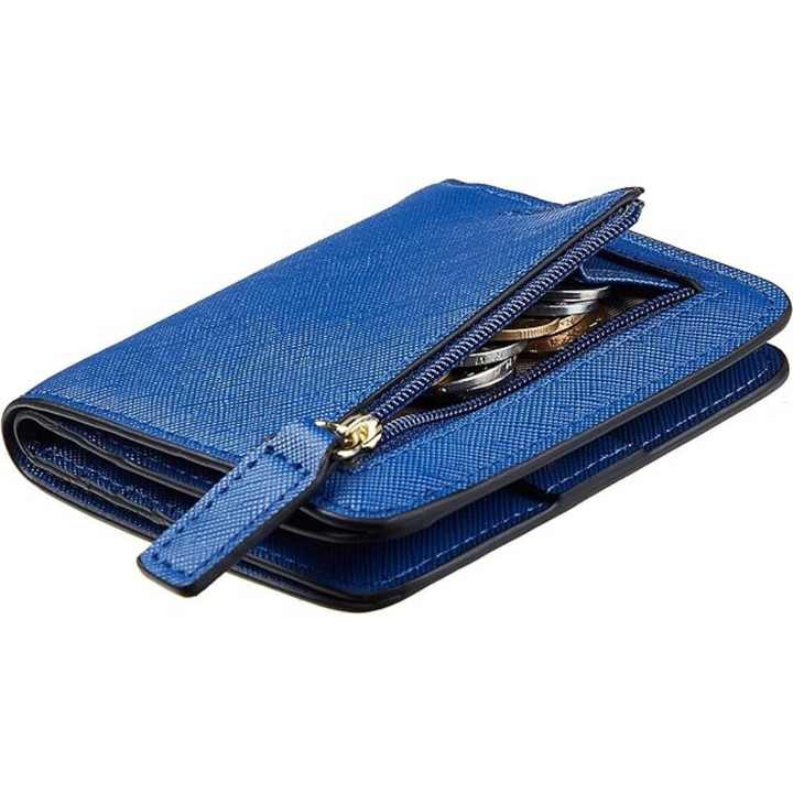 Blaue Leder-Geldbörse mit Reißverschluss, Münzfach, stilvolles Design, Herren-Accessoire.