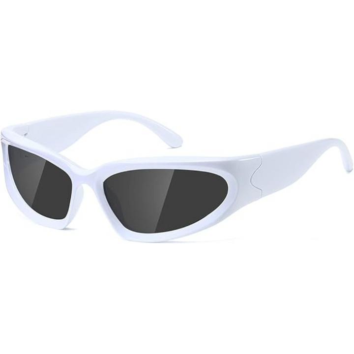Weiße Retro-Sonnenbrille, ovale Gläser, UV-Schutz, modisches Accessoire, Unisex-Design.