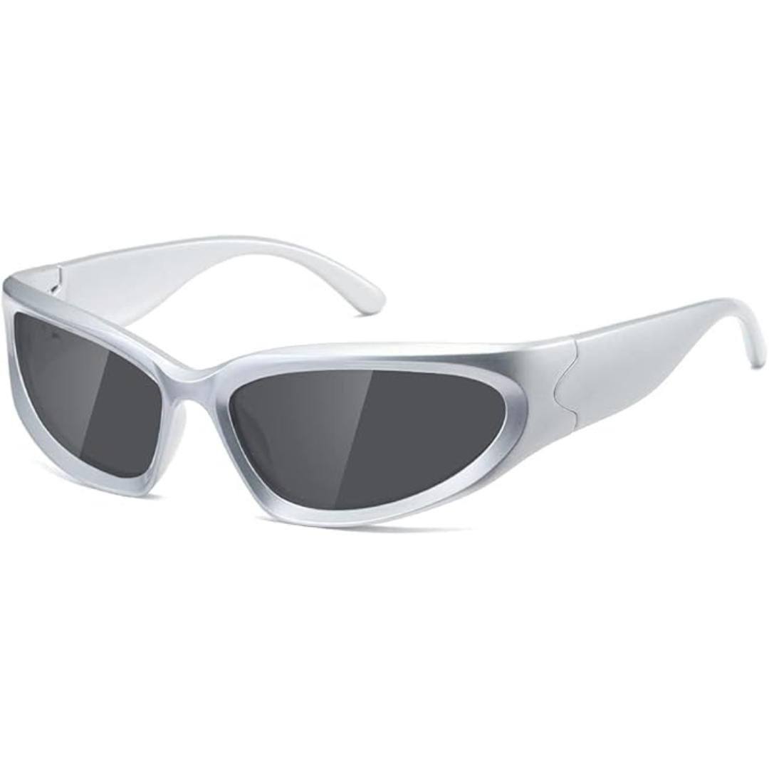 Silberne Sonnenbrille, UV-Schutz, modisches Design, schwarze Gläser, Unisex