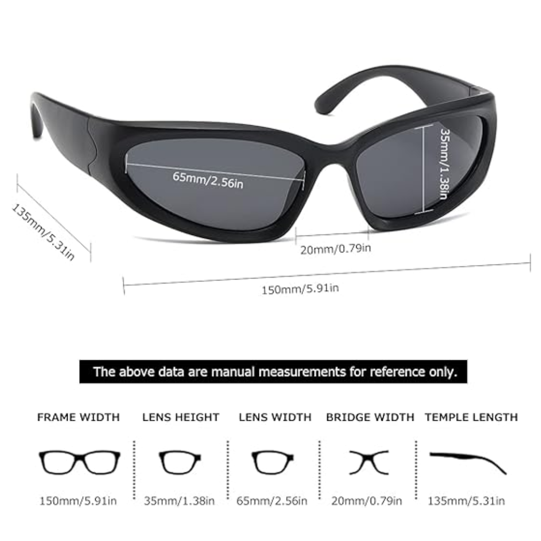 Schwarze Sonnenbrille, UV-Schutz, rechteckig, Maße: 150mm Breite, 35mm Höhe, modisch, unisex.