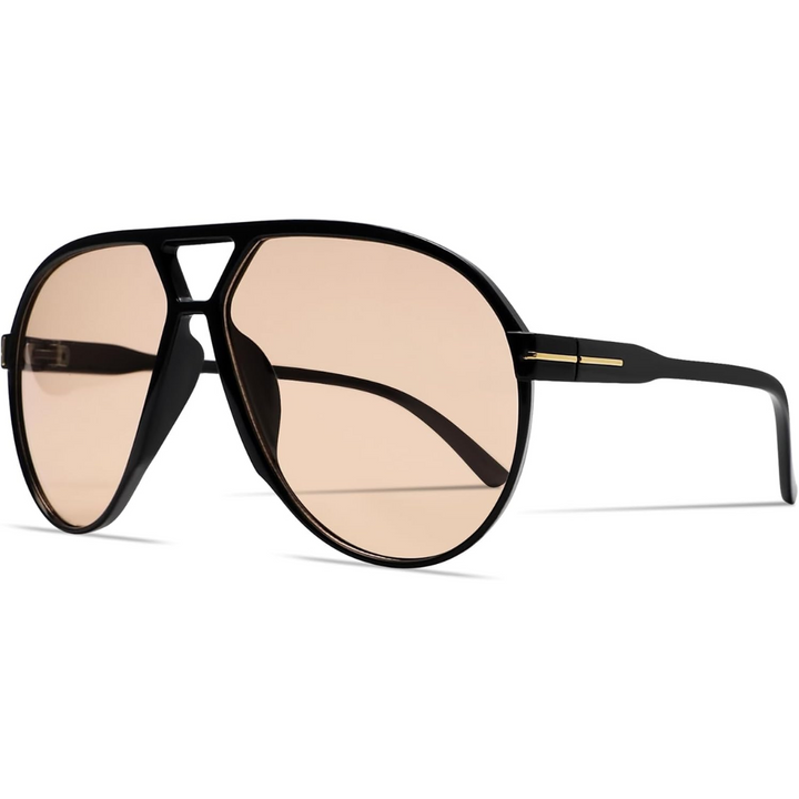 Schwarze Pilotenbrille mit braunen Gläsern, Unisex-Sonnenbrille, modisches Accessoire.
