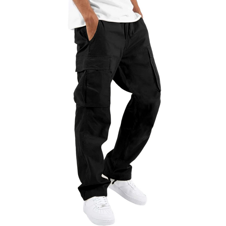 Schwarze Cargo-Hose Herren, Baumwolle, lässig, mit Taschen, modisch, bequem, Streetwear.