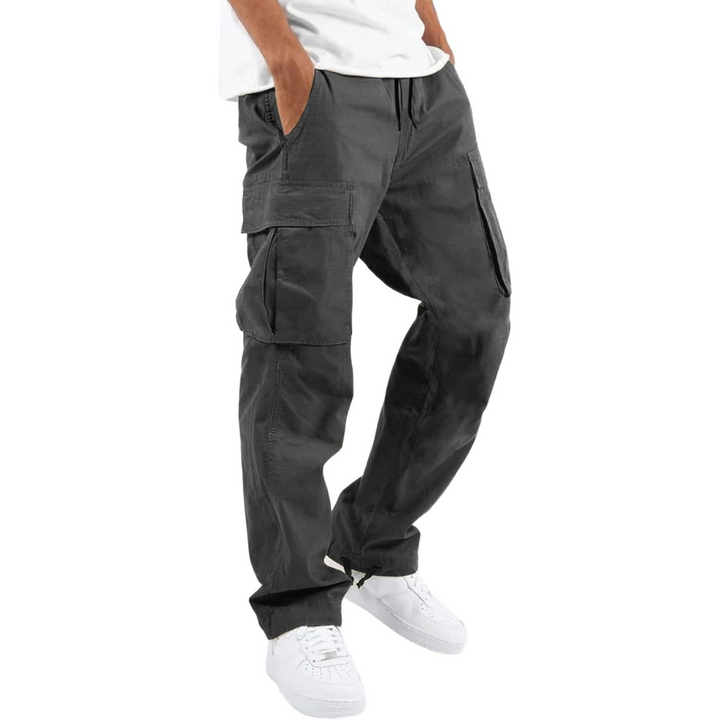 Schwarze Cargo-Hose Herren, Baumwolle, lässig, mit Taschen, modisch, bequem, Streetwear.