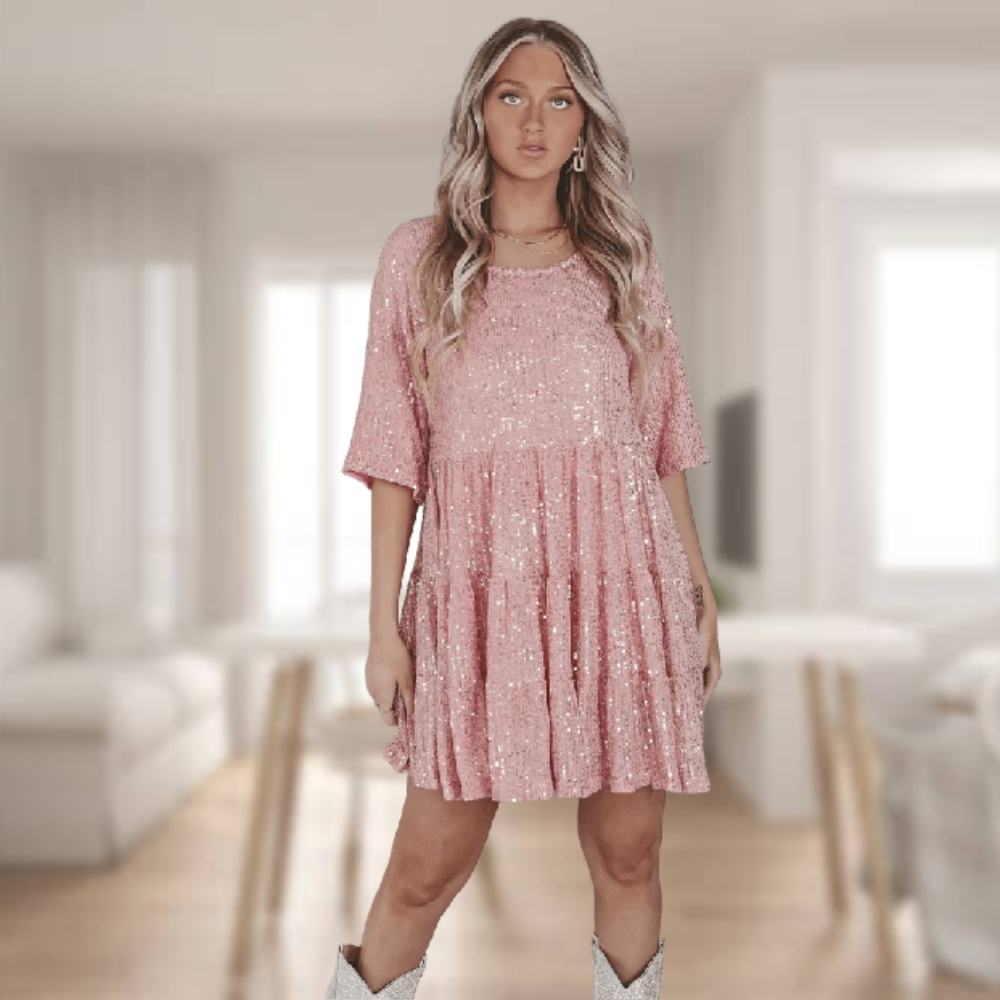 Třpytivé podzimní večerní šaty s paillety ve tvaru listů – Luna