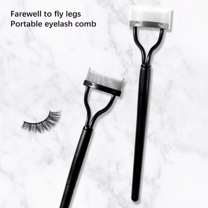 Tragbarer Wimpernkamm aus Metall, schwarz, für präzises Trennen und Stylen von Wimpern.