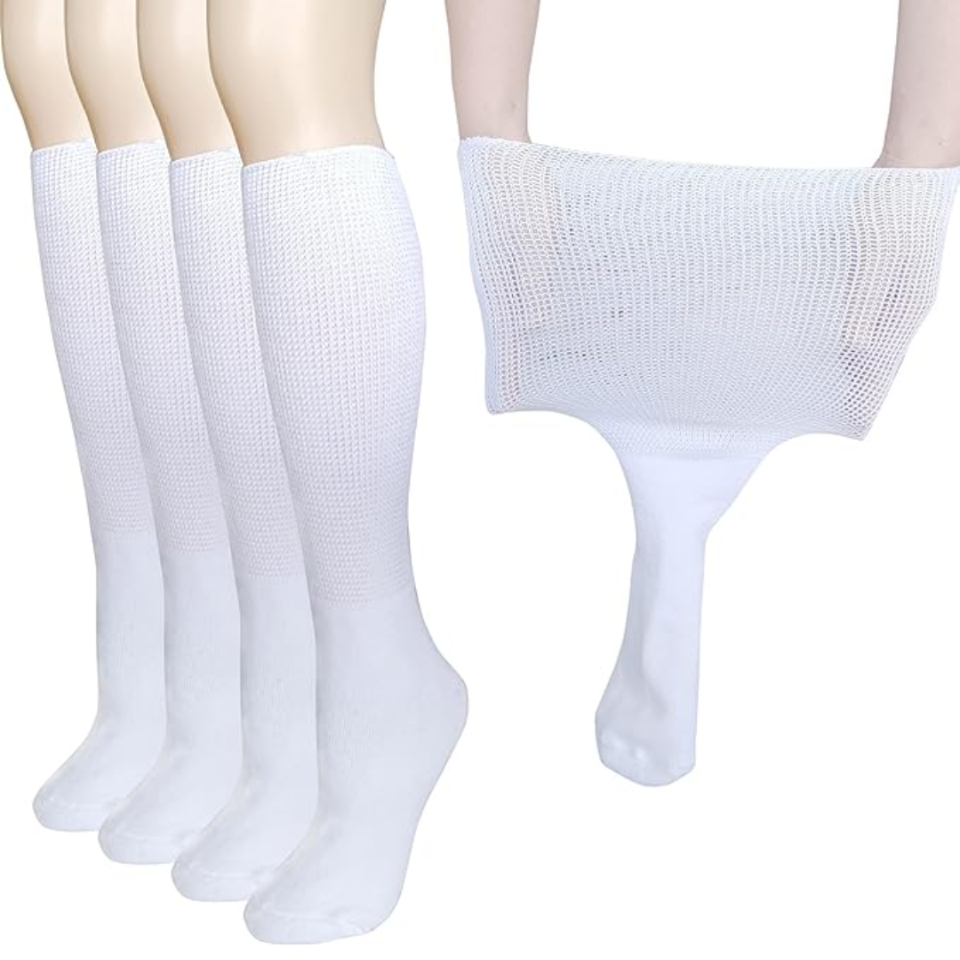 Weiße Kompressionsstrümpfe, atmungsaktiv, elastisch, medizinisch, 4er-Pack.