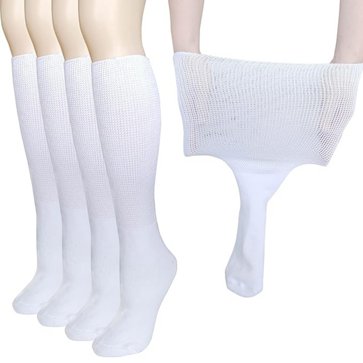 Weiße Kompressionsstrümpfe, atmungsaktiv, elastisch, medizinisch, 4er-Pack.