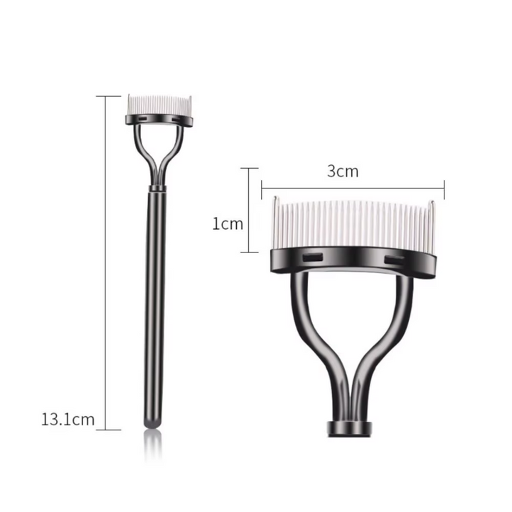 Schwarze Edelstahlkopfhautbürste mit weißen Borsten, 13,1 cm lang, 3 cm breit, für Haarpflege.