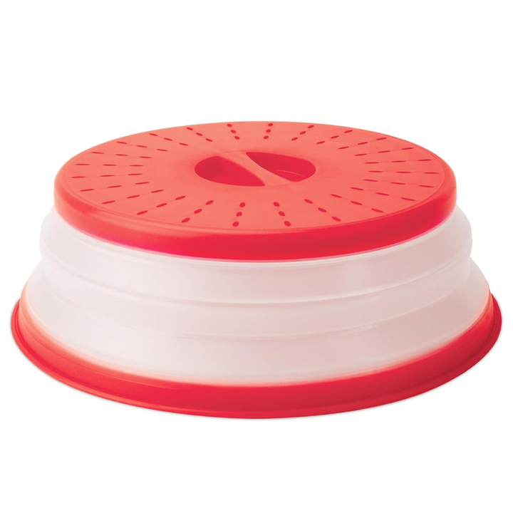Roter Mikrowellen-Abdeckhaube aus Kunststoff, faltbar, für Spritzschutz und schnelles Erhitzen.
