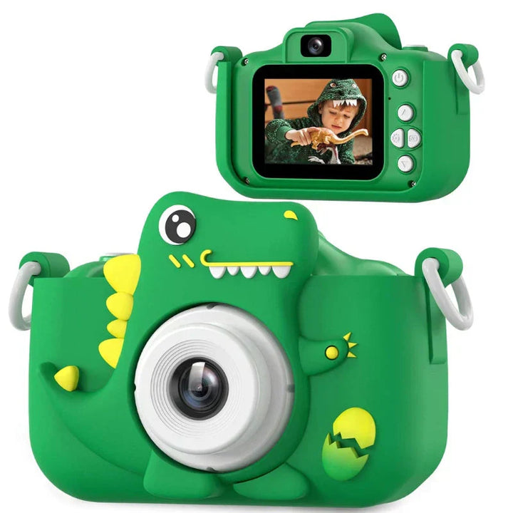 Dětská kamera s HD funkcí a designem dinosaura pro první fotografická dobrodružství.