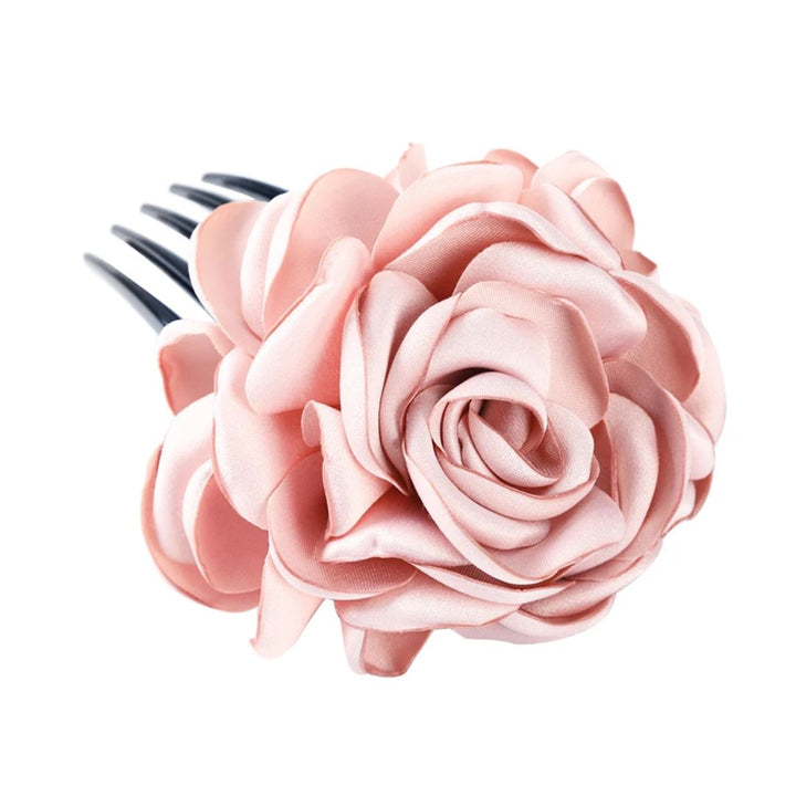 Rosa Haarspange mit Satinblumen, elegantes Accessoire, Hochzeit, festliche Frisur.