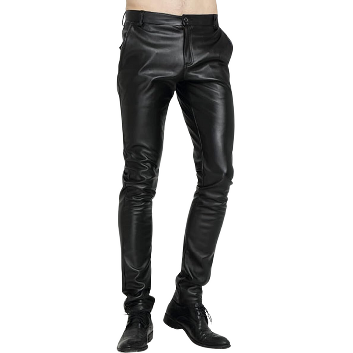 Schwarze Herren-Lederhose, eng anliegend, modisch, elegant, ideal für Partys und Events.