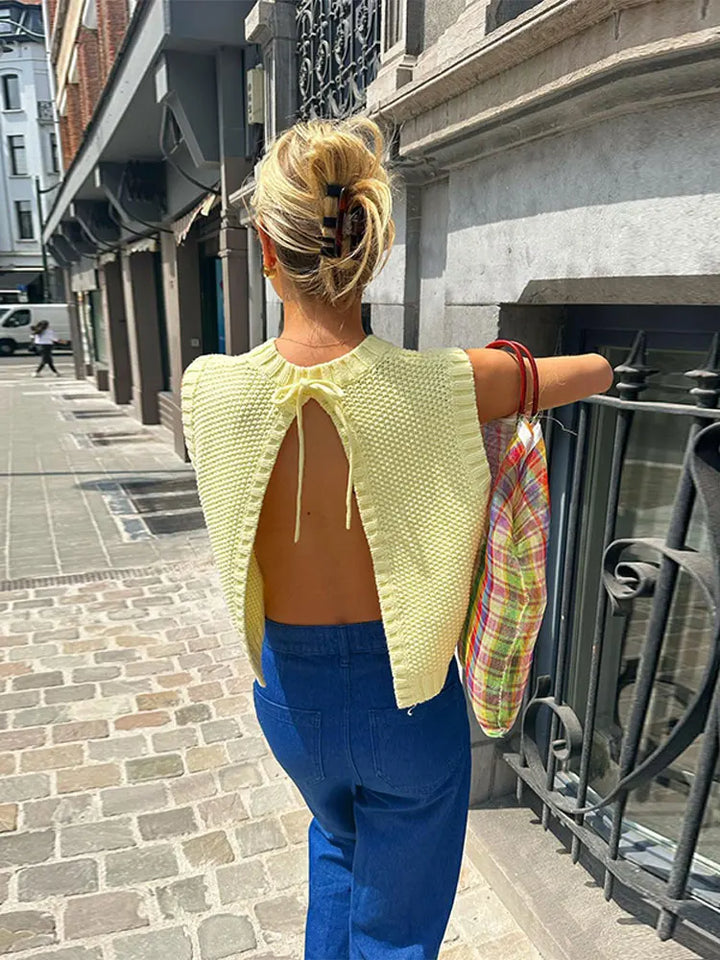 Žlutý dámský pletený top s vzdušnou pletenou strukturou – Eliza