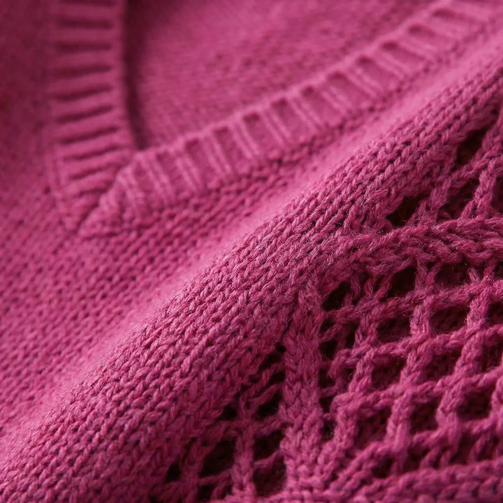 V-Neck Knitted Jumper With Open-Weave Sleeves - Audrey